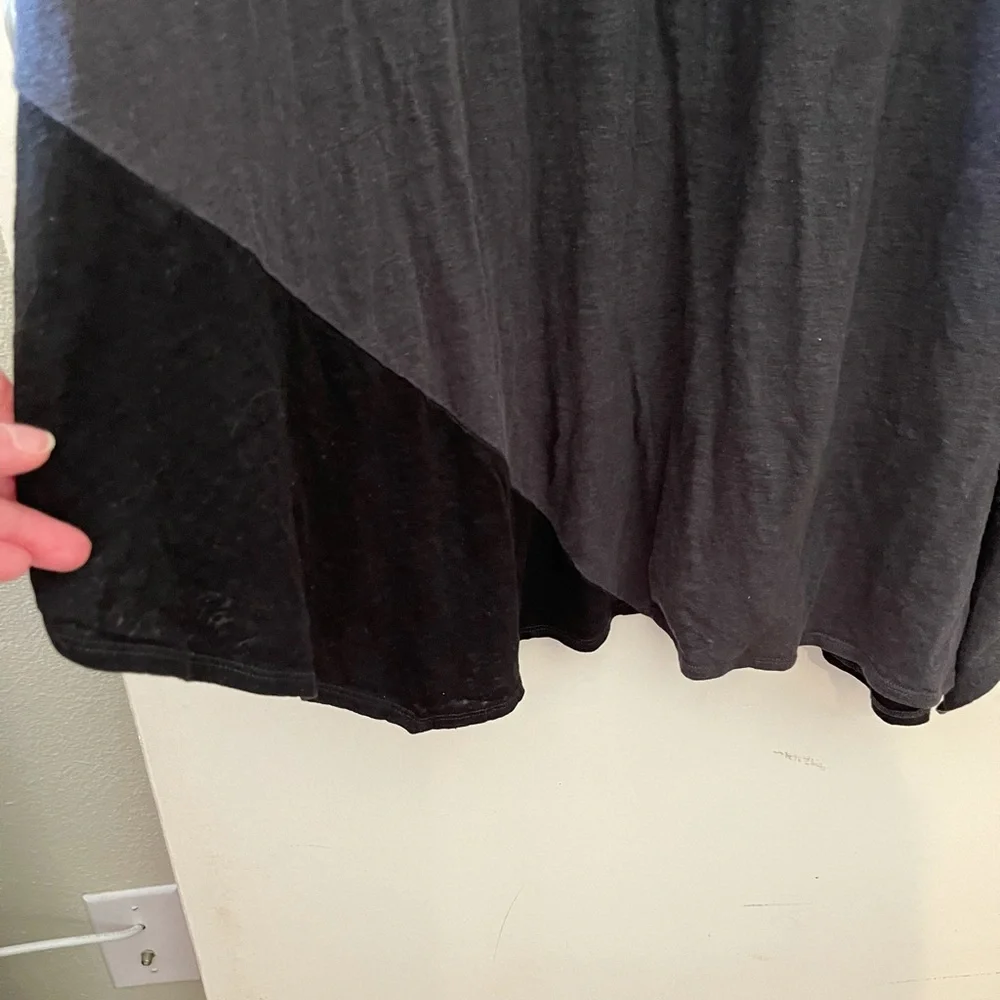 Eileen Fisher Charcoal Gray Long V-Neck Linen Dress - Picture 3 of 8